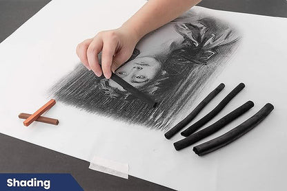 Pacific Arc 2 Pack Large Vine Charcoal Stick 5/Pkg, Soft, Black, Thick Willow Charcoal for Sketching and Drawing