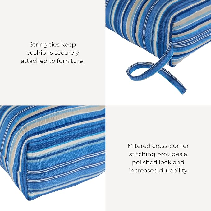 Outdoor Tufted High-Back Chair Cushions, One-Piece Hinged Seat and Back Design, Reversible with 4 Ties, Durable Polyester Fabric, Recycled Fiber Fill - Set of 2, Sapphire Stripe