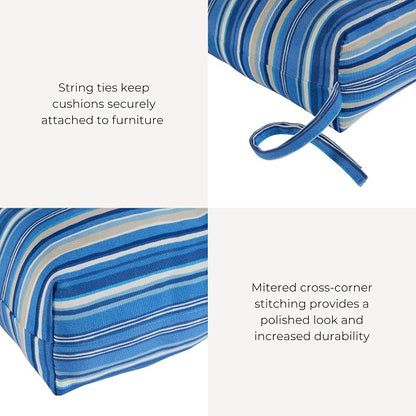 Outdoor Tufted High-Back Chair Cushions, One-Piece Hinged Seat and Back Design, Reversible with 4 Ties, Durable Polyester Fabric, Recycled Fiber Fill - Set of 2, Sapphire Stripe