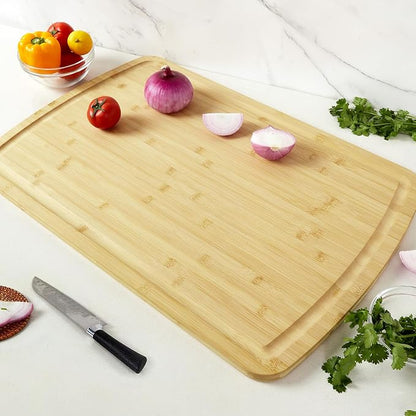 Garvee 30" x 20" Extra Large Bamboo Cutting Board, Reversible Curved Butcher Block with Deep Juice Groove, Kitchen Chopping Board and Serving Tray for Meat, Cheese, Vegetables, BBQ