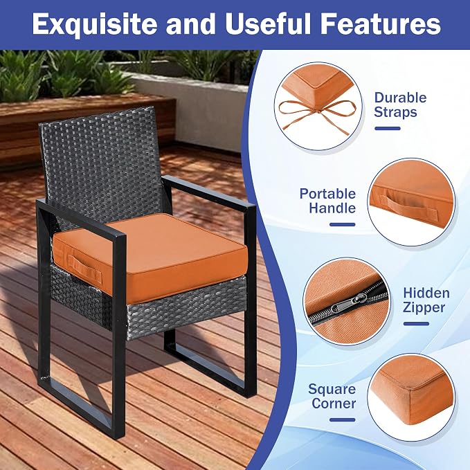 IASEAHK Patio Chair Cushions, 18.5" x 16" x 3" Outdoor Chair Cushions Set of 4, Waterproof Outdoor Cushions for Patio Furniture, Outdoors Seat Cushions with Handle and Ties, Spice