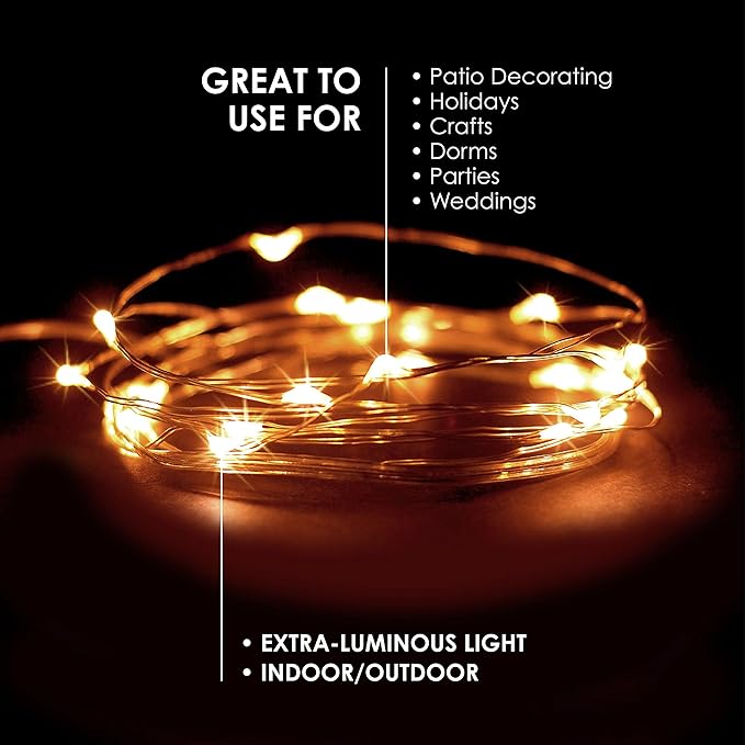 2-Pack 20 LED Wire Twinkle Fairy Lights, Battery Powered, Waterproof — Christmas, Holidays, Wedding, Party — Bedroom, Living Room — 6.5 Ft, Warm White, Indoor & Outdoor