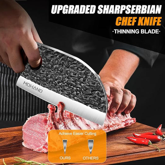 MDHAND Butcher Knife Set, 14PCS Hand Forged Professional Chef Knife Set with Roll Bag, Sharp Meat Cleaver Knife & Bone Chopper Knives & Fillet Knife for Home Kitchen & Camping BBQ, Gifts for Men Women