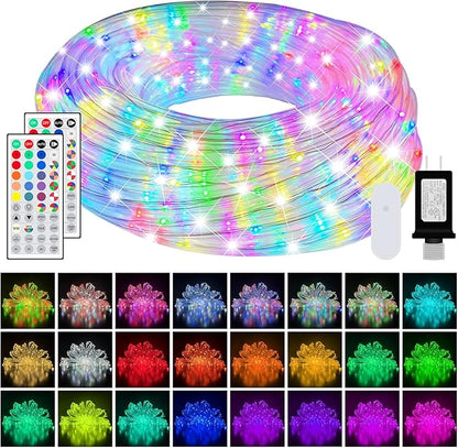 100ft LED Rope Lights for Outside, 25 Colors IP68 Waterproof, Dimmable Warm White RGB Outdoor String Lights, Red White Blue for Memorial Day Patriotic Decorations, Fairy Lights for Indoor Bedroom