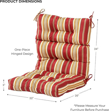 Outdoor Tufted High-Back Chair Cushions, One-Piece Hinged Seat and Back Design, Reversible with 4 Ties, Durable Polyester Fabric, Recycled Fiber Fill - Set of 2, Roma Stripe