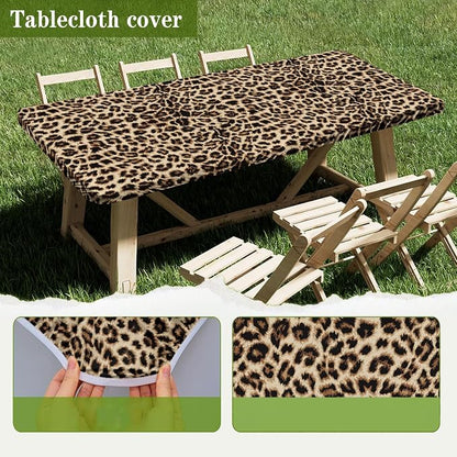 Irisbell Picnic Table Cover with Elastic Edge,6FT Wind Proof Wrinkleproof Fitted Tablecloth Cover Camping Beach Patio Rectangle Table Cloth for Indoor Outdoor (Leopard, 30'' x 72'')