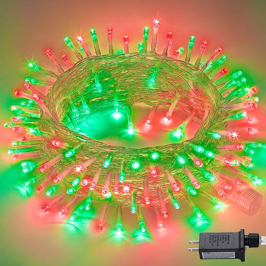 JMEXSUSS 200 LED Red and Green String Lights Outdoor, Plug in | 66ft Halloween Lights Indoor for Bedroom Party Christmas Tree Halloween Christmas Decorations, Clear Wire