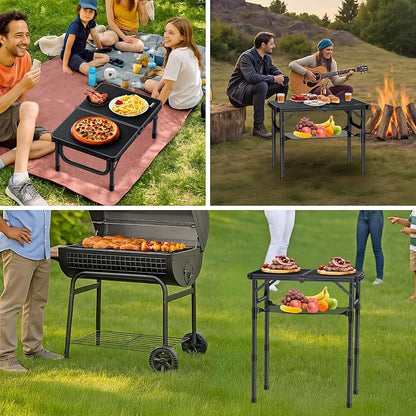 Anbte Folding Camping Table, 24"X 16" Adjustable Height Small Folding Table | with Storage Net, Aluminum Compact Folding Table, Lightweight, Portable Table for Outdoor Travel Cooking Picnic, Pure Black