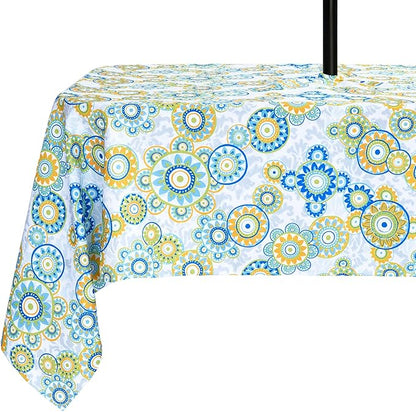 Poise3EHome Outdoor Tablecloth Rectangle with Umbrella Hole Waterproof Flower Tablecloth for Spring Easter Picnic Party Patio Table Camping, Floral (52X70 Zipper)