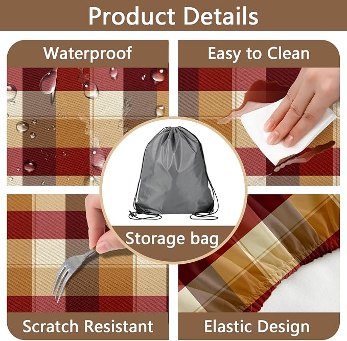 Checkered Style Picnic Table Cover with Bench Covers, Camping Essentials, Plaid Waterproof Windproof, Fitted Tablecloth Cover with Elastic Edge, for Indoor, Outdoor, 3 PCS, 30x60 Inch