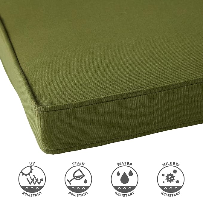 Outdoor 18 inch Square Patio Dining Chair Pads – Comfortable Fiber-Filled Seat Cushions with Ties, Reversible Polyester Fabric - Hunter Green, Set of 2