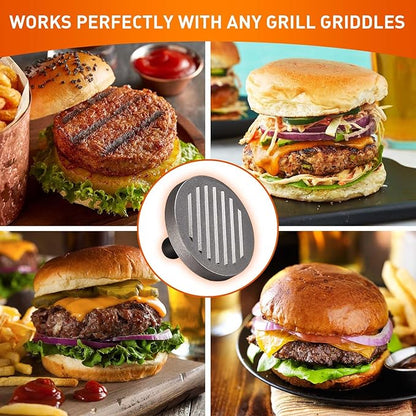 Burger Press Patty Maker Non-Stick Aluminum Hamburger Mold with 100 Free Patty Papers, for Beef Veggie Burger BBQ Barbecue Grill Dishwasher Safe, BPA Free
