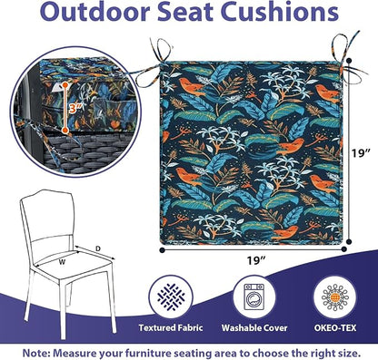 IPYNBAP Outdoor Chair Cushions Set of 4 -Waterproof Outdoor Seat Cushions for Patio Furniture, Patio Chair Cushion with Handle and Ties, Out Door Chair Pads,19x19x3-Square, Black Nightingale