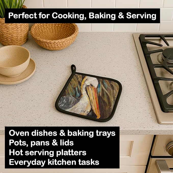 Caroline's Treasures JMK1216PTHD Pelican Lookin West Pair of Pot Holders Kitchen Heat Resistant Pot Holders Sets Oven Hot Pads for Cooking Baking BBQ, 7 1/2 x 7 1/2