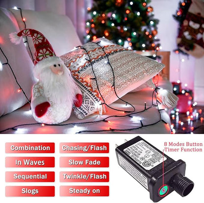 JMEXSUSS 200 LED Red and White Christmas Lights, 66ft String Lights Plug in | Connectable, 8 Modes, Green Wire Twinkle Christmas Lights for Tree Bedroom Mantel Fireplace Porch Yard Indoor Outdoor Decor