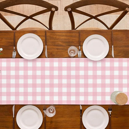 Cowgirl Pink Gingham Party Supplies Light Pink and White Checkered Table Runner Easter Baby Shower BBQ Picnic Home Kitchen Island Decor