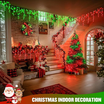 JMEXSUSS Color Changing Icicle Lights for Outside, 11 Modes 400 LED | Christmas Icicle Lights with 80 Drops, Red to Green Icicle Lights for Christmas Eaves Party Decorations