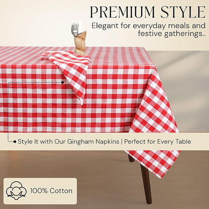 Gingham Buffalo Check 60"x84" Tablecloth 100% Cotton Washable Rustic Rectangle Table Cover Decorative for Gifts, Dining, BBQ, Buffet Parties & Camping - Red