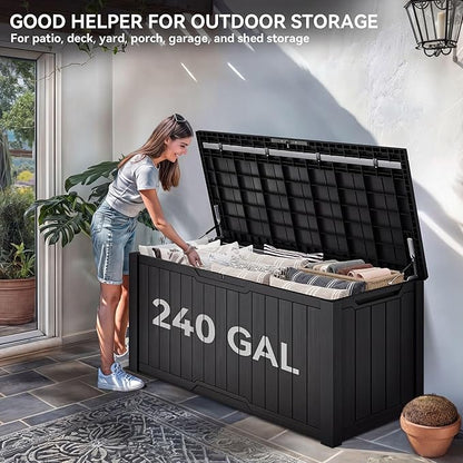 YITAHOME XXL 240 Gallon Large Outdoor Storage Deck Box for Patio Furniture, Outdoor Cushions, Garden Tools and Sports/Pools Equipment, Weather Resistant Resin, Lockable (Black)