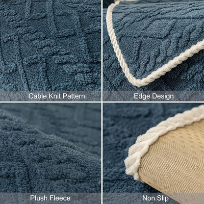 vctops Geometric Jacquard Plush Sofa Couch Covers Farmhouse Neutral Non Slip Sectional Couch Cover Soft Warm Sofa Slipcover for Dogs, Children, Pets Furniture Protector (Dark Blue,36"x94")