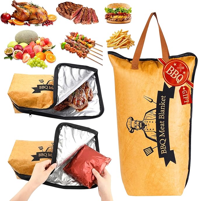 BBQ Blanket for Resting Meat – Insulated Brisket Blanket Bag, Reusable Meat Resting Blanket for Smoking, Grilling, Prep Tub Use – BBQ Accessories for Brisket, Ribs, Pork Shoulder, 21"x21"