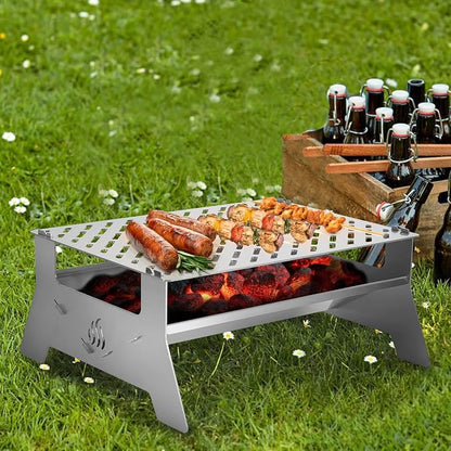 Onlyfire Portable Charcoal Grill, Heavy Duty Stainless Steel | Foldable Barbecue Grill, Carry Bag and BBQ Tong, For Patio Backyard, Outdoor Camping, Picnic and Hikin