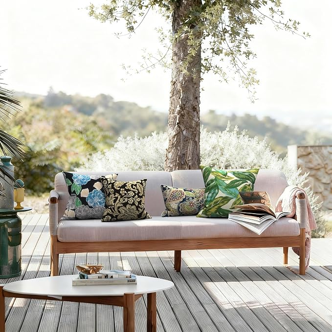 LVTXIII 2 Pack Outdoor Throw Pillow Covers for Patio Furniture, 16x16 Inch Square Pillow Case, Water-Repellent Cushion Covers for Garden, Porch, Sofa, Jacobean Black