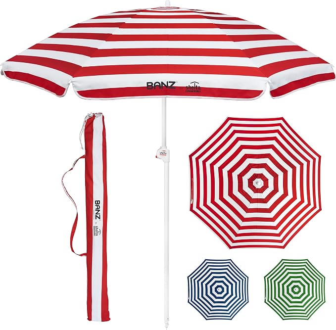 BANZ Cabana Beach Umbrella UPF 50 - UV Protection Foil-Lined Portable | UPF 50+ UV protection, Quick-dry fabric, Comfortable stretch fit