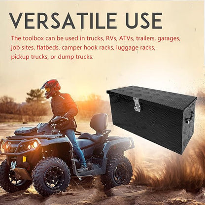 24 Inch Tool Box Flatbox Truck Bed Toolbox,RV Storage Organizer,Truck Tools Chest Box With Side Handle & Lock Key Compatible with Trailer Pickup,Black Aluminum 5 BarTread ToolBox(24"x10"x11")