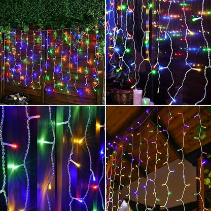 kemooie 400 LED Outdoor Curtain Lights, 26.2FT x 3.3FT Connectable 8 Lighting Modes for Christmas Decorations Bedroom Wall Party Garden Decorations (Multicolor)