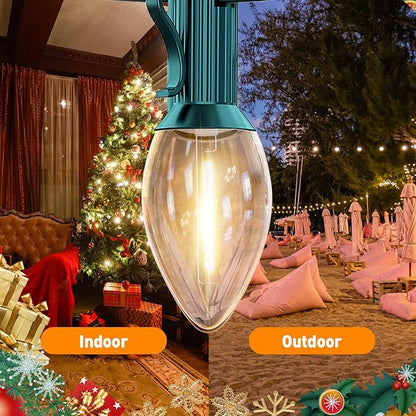 C7 LED Christmas Lights, 25FT Outdoor String Lights with 27 Warm White Bulbs, Waterproof Shatterproof for Porch, Halloween, Holiday Party Décor