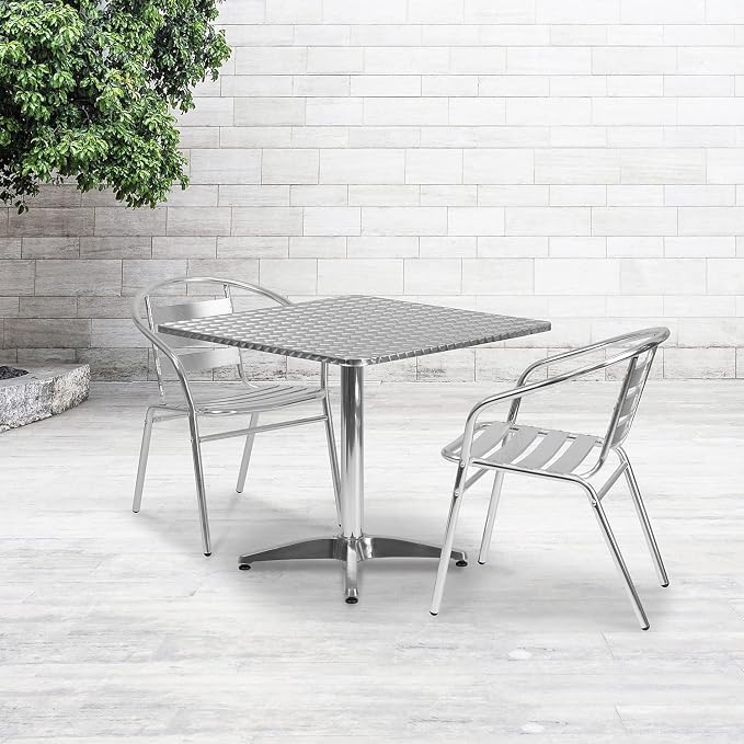 Flash Furniture Mellie Commercial Grade 31.5" Square Aluminum Indoor-Outdoor Table with Base