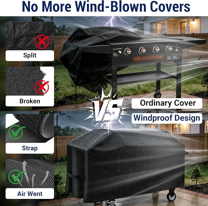 36" Griddle Cover for Blackstone 1528 Without Hood, 600D Waterproof | Outdoor Grill Cover with PU Coating Griddle for Blackstone more 4-Burner Griddles, Heat & Rip-Proof with Straps