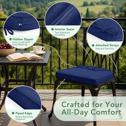 Outdoor Chair Cushions Set of 2: Waterproof & Fade Resistant Patio Furniture Cushions - 19 x 19 x 2 Inch Non Slip Round Corner Seat Cushion Pads with Removable Cover for Garden Yard Lawn, Navy Blue