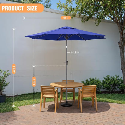 Outdoor Patio Umbrella, Table Umbrella with Push Button Tilt and Crank, 8 Ribs Market Umbrella