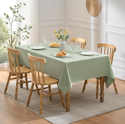 Faux Linen Farmhouse Table Cloth 60"x144" for 10 ft Rectangle Table, Sage Green Waterproof Outdoor Washable Cloth Tablecloth for Rectangular Dining Room Kitchen Outdoor Party Restaurant Table