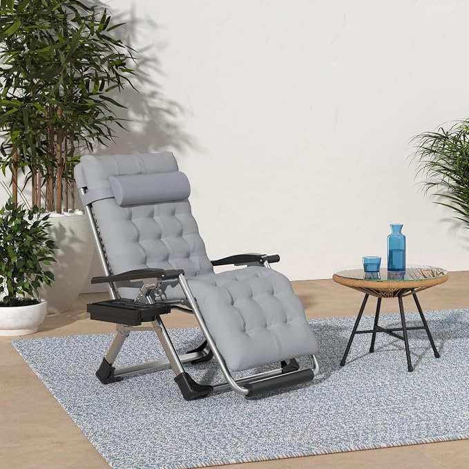 Slendor Oversized Zero Gravity Chairs XL,29in Padded Reclining Chair, Black | Recliner Lounge Chair, Folding Anti Gravity Chairs w/Aluminum Alloy Lock, Headrest, Cup Holder, Support 440lbs,for Lawn Patio