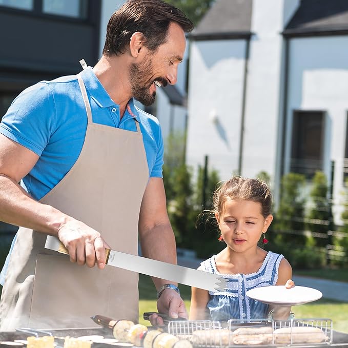 Haooryx Father BBQ Grill Tool Accessory Set - 3Pcs Super Daddio Stainless Steel Grilling Tong Fork Spatula Top Chef Dad Birthday Present Outdoor Housewarming Camping Father's Day Holiday Party Supply
