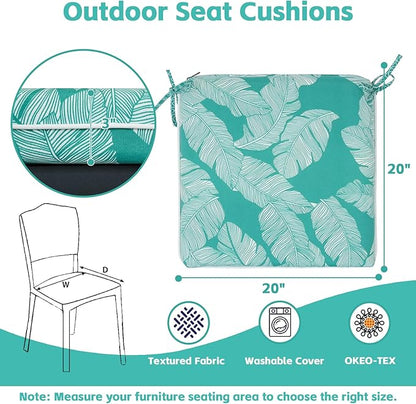 COZYVIDA Outdoor Chair Cushions Set of 4, 20"x20" Square Seat Pads with Tie Straps and YKK Zippers, 30D High-Density Foam, Water-Resistant Fabric,UV-Resistant 1000+ Hrs