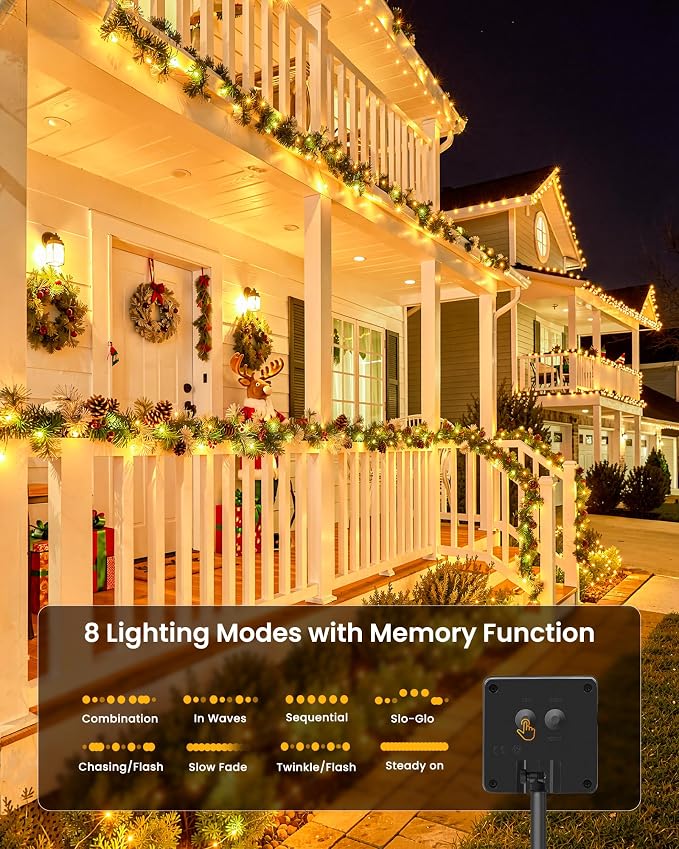 Solar String Lights, 2 Packs Total 66Ft 200 LED Fairy Lights with 8 Modes | Waterproof Twinkle Lights Outdoor & Indoor Solar Lights for Outside Patio Yard Tree Wedding Christmas Decor Warm White