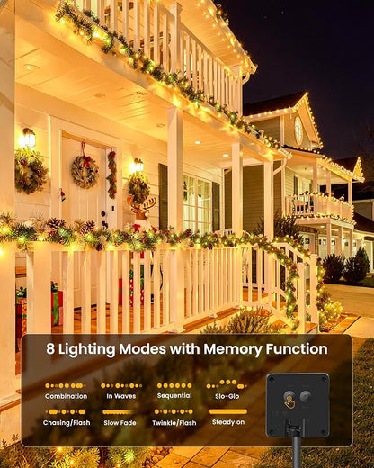 Solar String Lights, 2 Packs Total 66Ft 200 LED Fairy Lights with 8 Modes | Waterproof Twinkle Lights Outdoor & Indoor Solar Lights for Outside Patio Yard Tree Wedding Christmas Decor Warm White