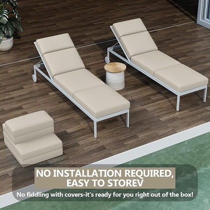 2 Pcs Chaise Lounge Cushions Outdoor, 72 x 21 x 4 Inch Lounge Chair Cushions for Outdoor Furniture - Waterproof Lounge Patio Replacement Cushion, 4In Thick Fade-Resistant Patio Chaise Lounge Cushion