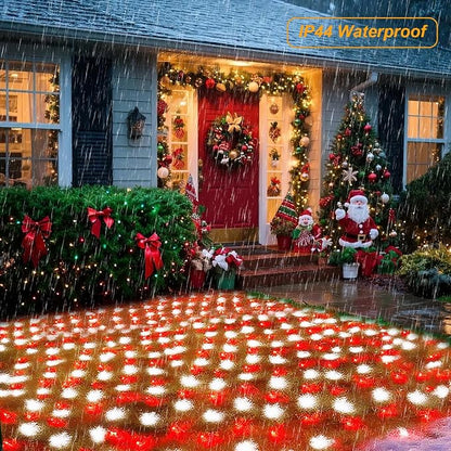 Pooqla Red and White Christmas Net Lights Outdoor, 15x 5ft Green Wire | 300 LED Large Net Mesh Lights Plug in, 8 Modes Waterproof Connectable Bushes Lights for Christmas Hedge Yard Decor