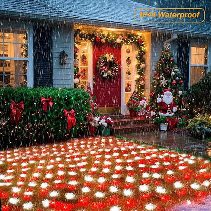 Pooqla Red and White Christmas Net Lights Outdoor, 21x 5ft Green Wire | 360 LED Large Net Mesh Lights Plug in, 8 Modes Waterproof Connectable Bushes Lights for Christmas Hedge Yard Decor