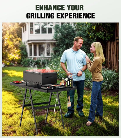 Raynesys Portable Folding Grill Table for Ourdoor, Camping, Picnic, BBQ | Foldable Grill Table with Mesh Desktop, 200lbs 4Ft Height Adjustable Metal Table, 47.24" L x 23.62" W