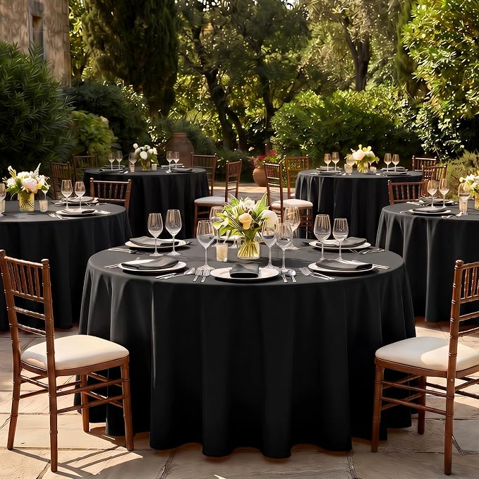 Fitable 6 Pack Black Round Tablecloths - 70 Inches in Diameter | Wrinkle & Stain Resistant, Washable Polyester Fabric Cloth Cover, For Wedding Party Banquet Formal Events Halloween