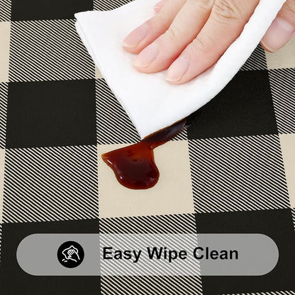 Smiry Rectangle Picnic Table Cloth, Elastic Waterproof Fitted Vinyl Tablecloths, Flannel Backed Buffalo Plaid Table Covers for Dining, Camping, Outdoor (Black and Beige, 30" x 72")