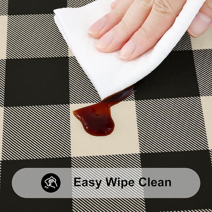 Smiry Rectangle Picnic Table Cloth, Elastic Waterproof Fitted Vinyl Tablecloths, Flannel Backed Buffalo Plaid Table Covers for Dining, Camping, Outdoor (Black and Beige, 30" x 96")