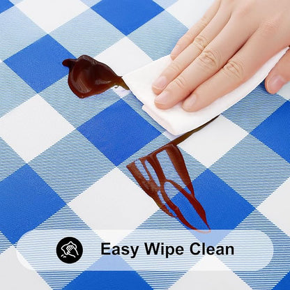 Smiry Square Picnic Table Cloth, Elastic Waterproof Fitted Vinyl Tablecloths, Flannel Backed Buffalo Plaid Table Covers for Dining, Camping, Outdoor (White and Blue, 36" x 36")