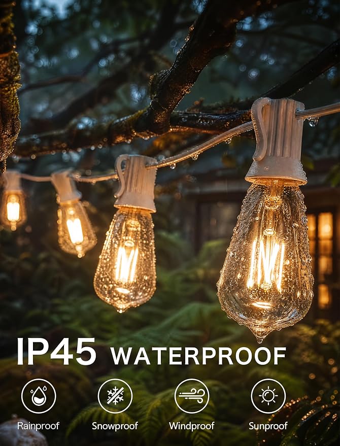 SUNSGNE 25FT Outdoor Edison Bulb String Lights with 27 Clear Edison Bulbs, ST35 Vintage String Lights for Patio, Garden, Backyard, Porch, Bistro Party Decoration, E12 Socket Base (White Wire)